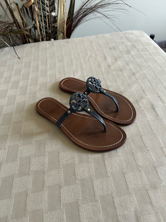 Tory Burch Mini Miller Flat Thong Sandals in Snakeskin Dark Navy main image 2